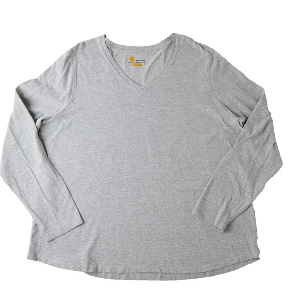 Carhartt Shirt Women's 2X Plus Gray Cotton Relaxed Fit Long Sleeve V-Neck Casual - Picture 1 of 8